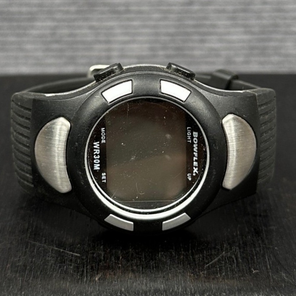 Bowflex Digital Fitness WatchY2k Black Silver Rubber Strap WR30M Stainless Back